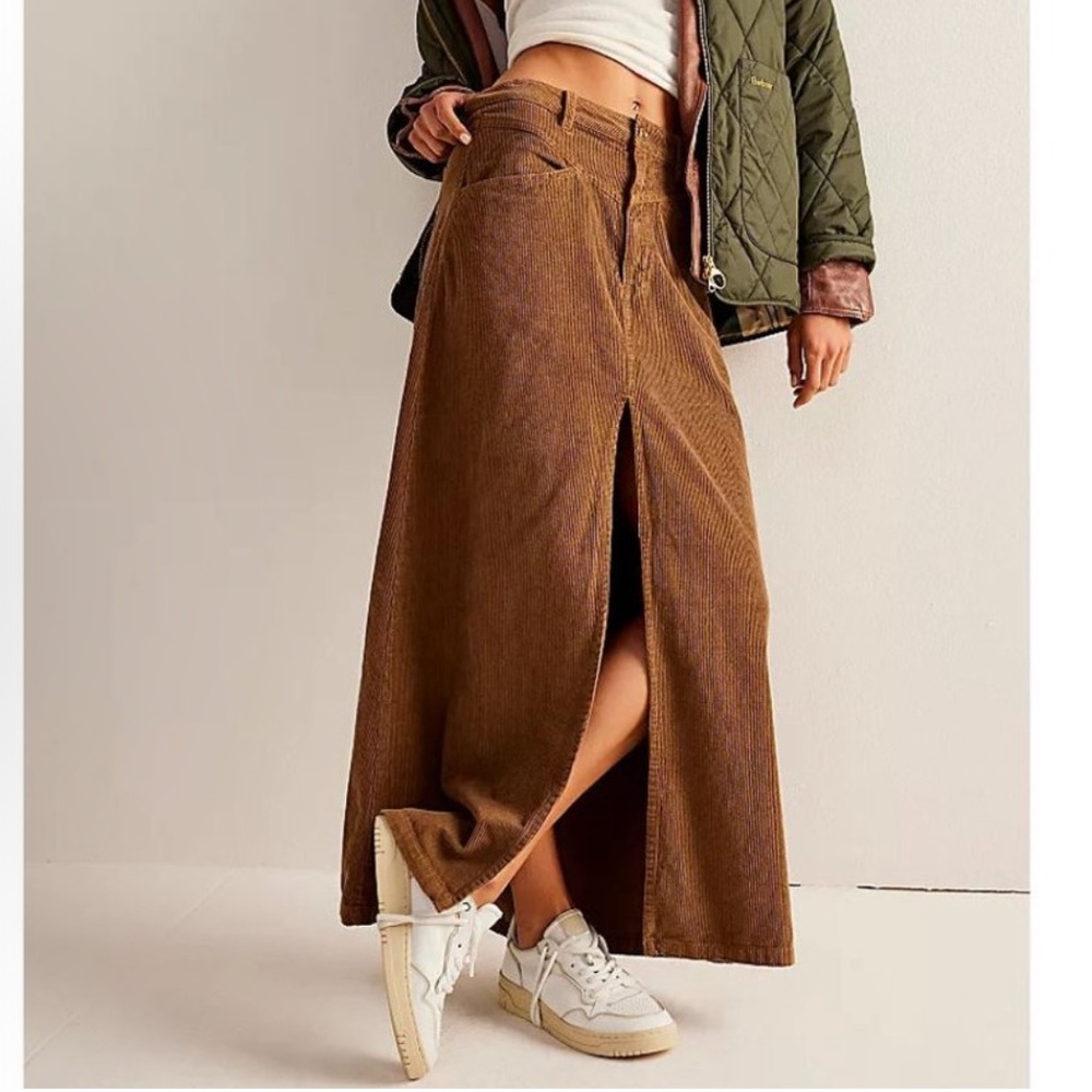NWT Free People Come As You Are Chocolate Corduroy Maxi Skirt